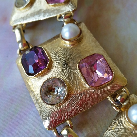 VINTAGE STATEMENT BELT 1960’s Encrusted Gemstone and Costume Pearl OOAK - Picture 6 of 16